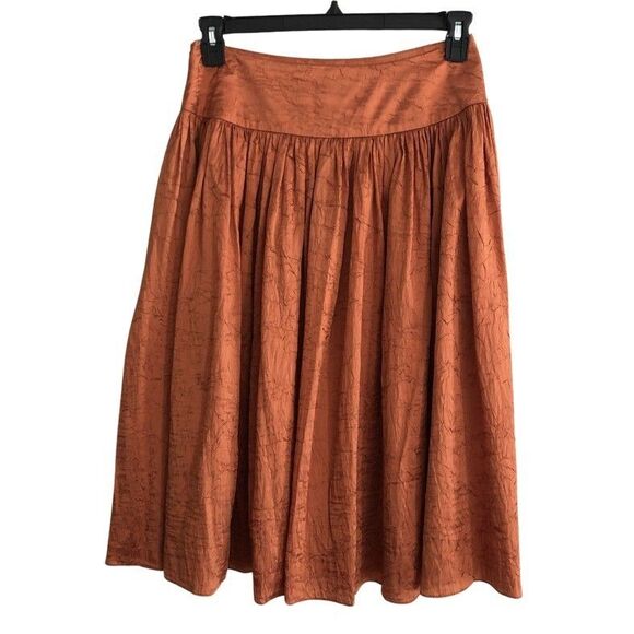 Talbots Crinkle Silk Drop Waist Skirt Womens 6P Copper Midi Elegant NWT $149 - Picture 6 of 11